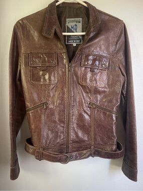 Made in Italy Women’s Brown Leather Zip Jacket